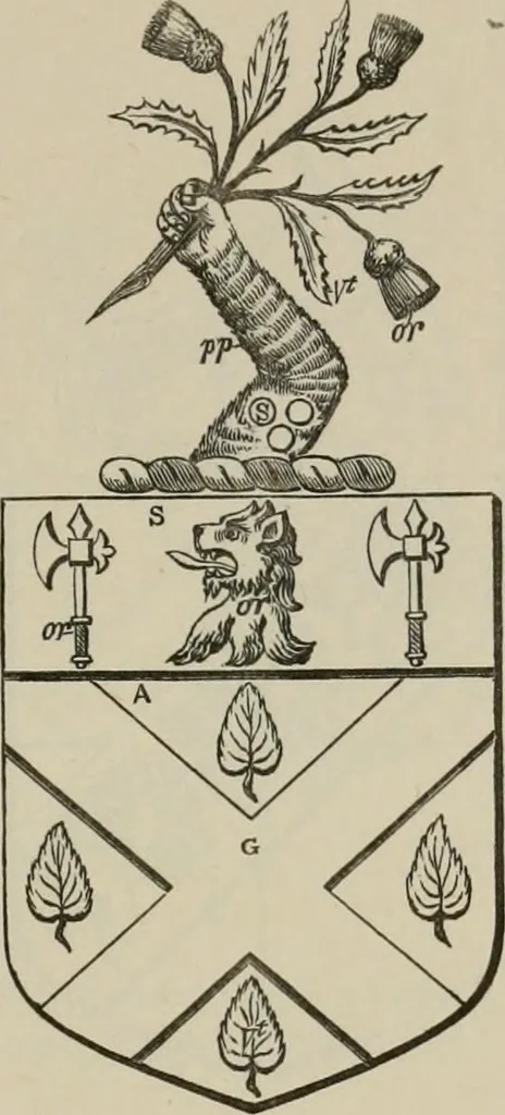 An illustration from The visitation of London : anno Domini 1633, 1634, and 1635. Made by Sr. Henry St. George, kt., Richmond herald, and deputy and marshal to Sr. Richard St. George, kt., Clarencieux king of armes, 1880, leaf 136