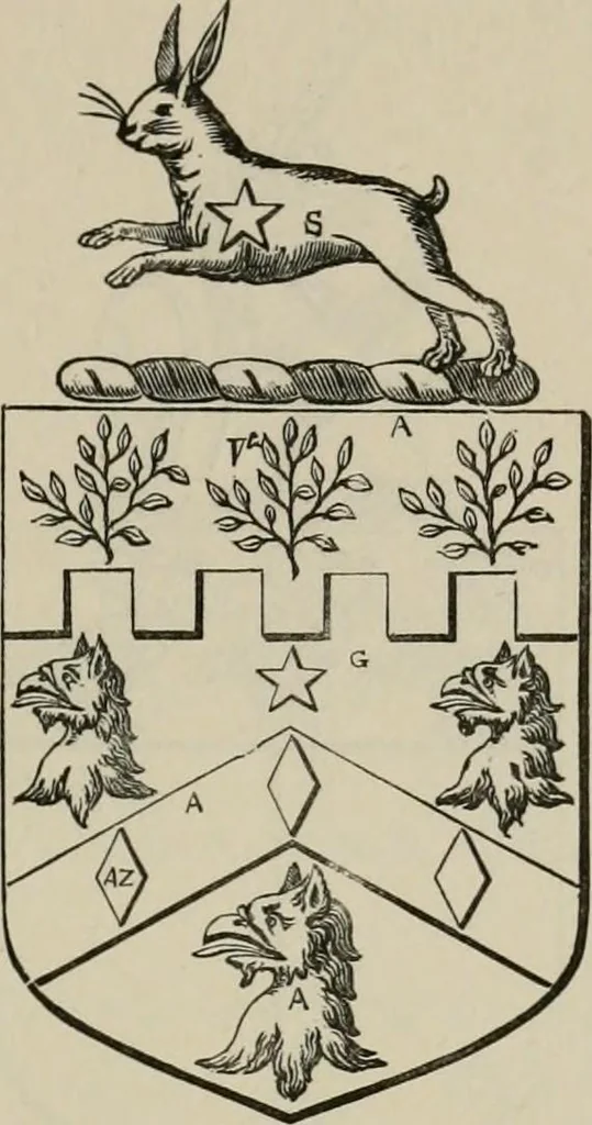 An illustration from The visitation of London : anno Domini 1633, 1634, and 1635. Made by Sr. Henry St. George, kt., Richmond herald, and deputy and marshal to Sr. Richard St. George, kt., Clarencieux king of armes, 1880, leaf 142
