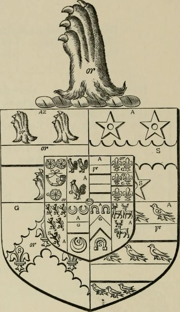 An illustration from The visitation of London : anno Domini 1633, 1634, and 1635. Made by Sr. Henry St. George, kt., Richmond herald, and deputy and marshal to Sr. Richard St. George, kt., Clarencieux king of armes, 1880, leaf 147