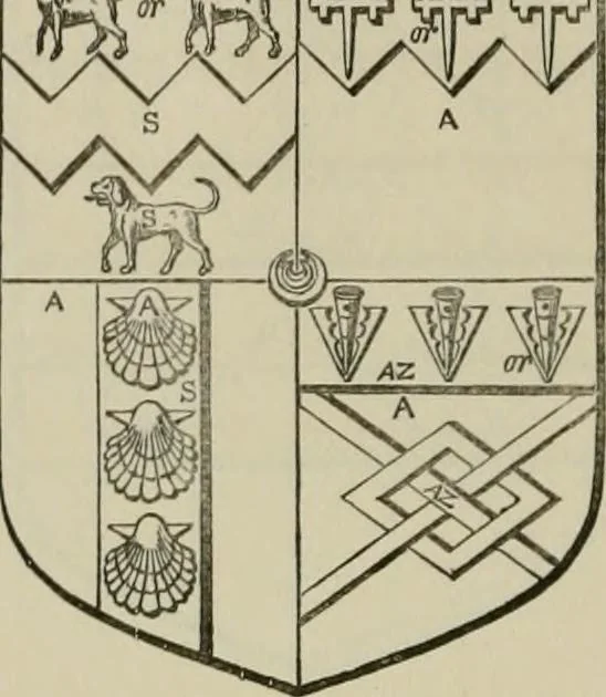 An illustration from The visitation of London : anno Domini 1633, 1634, and 1635. Made by Sr. Henry St. George, kt., Richmond herald, and deputy and marshal to Sr. Richard St. George, kt., Clarencieux king of armes, 1880, leaf 151
