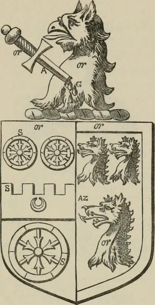 An illustration from The visitation of London : anno Domini 1633, 1634, and 1635. Made by Sr. Henry St. George, kt., Richmond herald, and deputy and marshal to Sr. Richard St. George, kt., Clarencieux king of armes, 1880, leaf 154