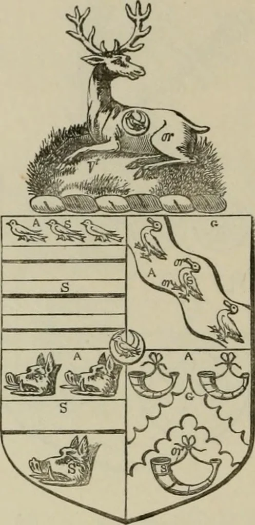 An illustration from The visitation of London : anno Domini 1633, 1634, and 1635. Made by Sr. Henry St. George, kt., Richmond herald, and deputy and marshal to Sr. Richard St. George, kt., Clarencieux king of armes, 1880, leaf 155