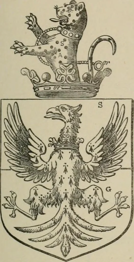 An illustration from The visitation of London : anno Domini 1633, 1634, and 1635. Made by Sr. Henry St. George, kt., Richmond herald, and deputy and marshal to Sr. Richard St. George, kt., Clarencieux king of armes, 1880, leaf 156