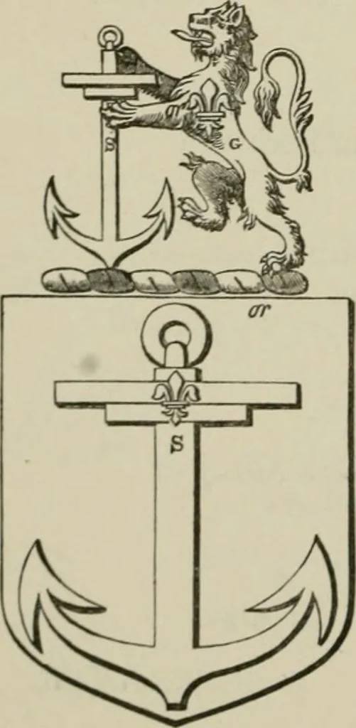 An illustration from The visitation of London : anno Domini 1633, 1634, and 1635. Made by Sr. Henry St. George, kt., Richmond herald, and deputy and marshal to Sr. Richard St. George, kt., Clarencieux king of armes, 1880, leaf 163