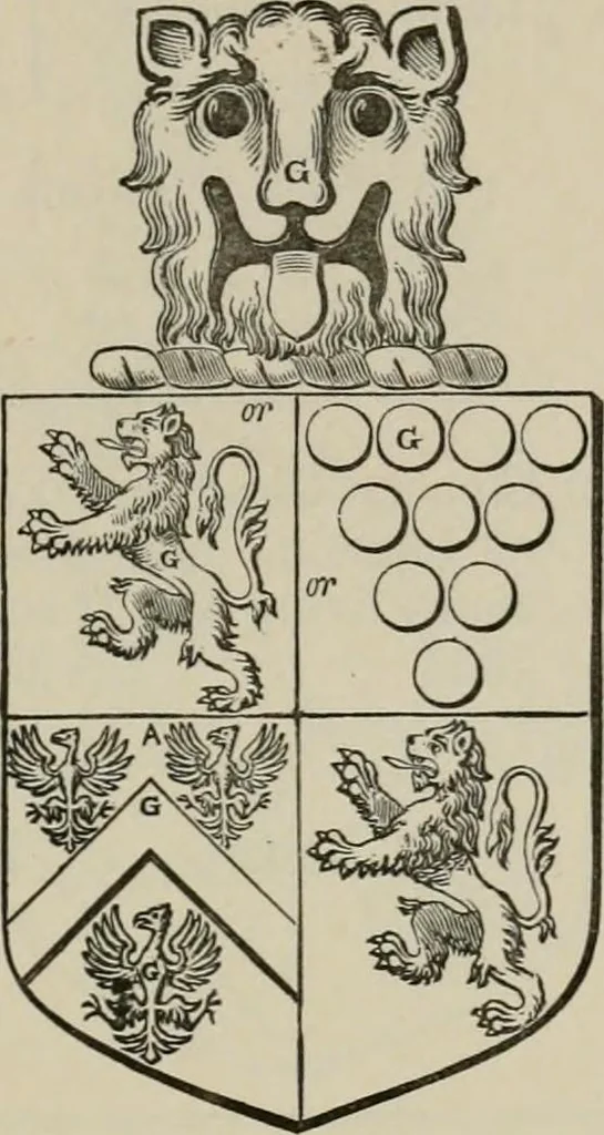 An illustration from The visitation of London : anno Domini 1633, 1634, and 1635. Made by Sr. Henry St. George, kt., Richmond herald, and deputy and marshal to Sr. Richard St. George, kt., Clarencieux king of armes, 1880, leaf 166