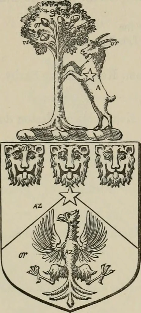 An illustration from The visitation of London : anno Domini 1633, 1634, and 1635. Made by Sr. Henry St. George, kt., Richmond herald, and deputy and marshal to Sr. Richard St. George, kt., Clarencieux king of armes, 1880, leaf 182
