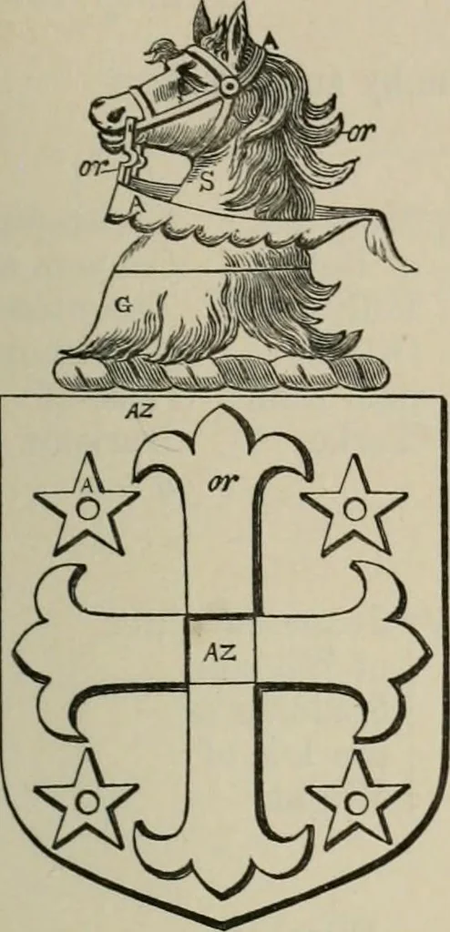 An illustration from The visitation of London : anno Domini 1633, 1634, and 1635. Made by Sr. Henry St. George, kt., Richmond herald, and deputy and marshal to Sr. Richard St. George, kt., Clarencieux king of armes, 1880, leaf 194