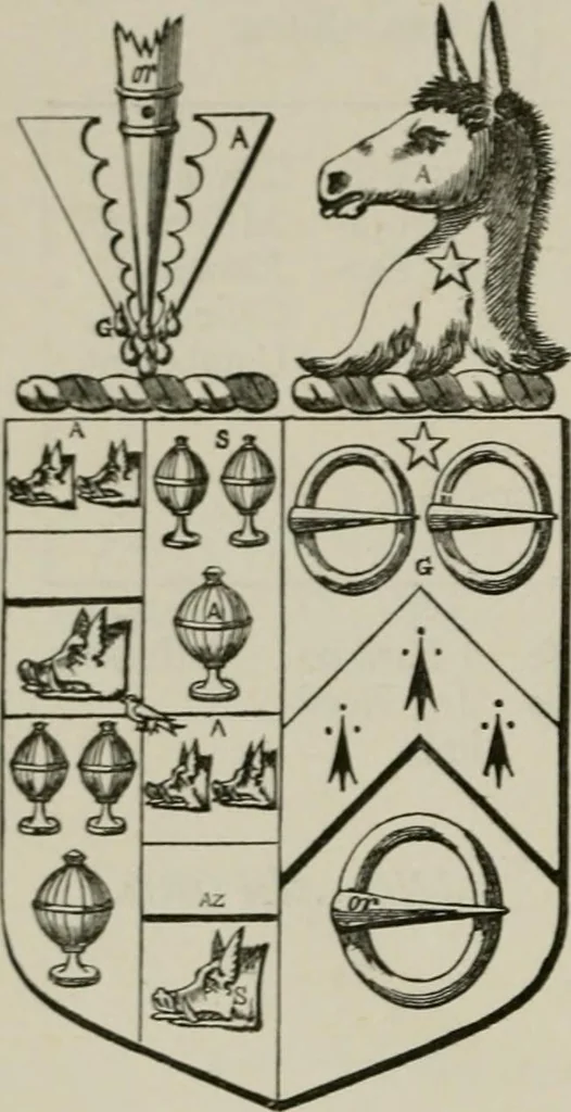 An illustration from The visitation of London : anno Domini 1633, 1634, and 1635. Made by Sr. Henry St. George, kt., Richmond herald, and deputy and marshal to Sr. Richard St. George, kt., Clarencieux king of armes, 1880, leaf 23