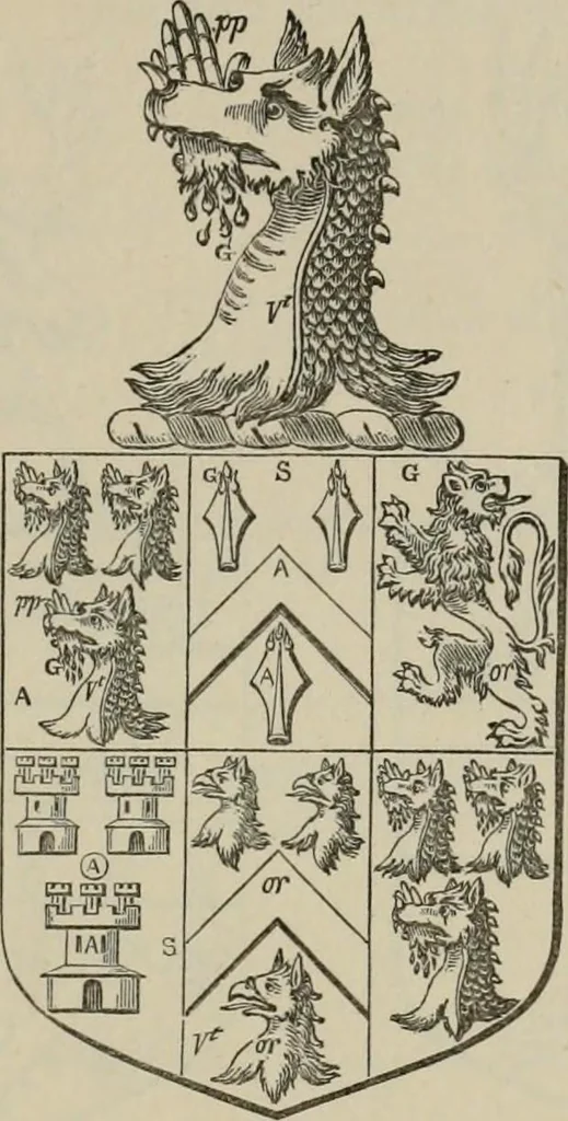 An illustration from The visitation of London : anno Domini 1633, 1634, and 1635. Made by Sr. Henry St. George, kt., Richmond herald, and deputy and marshal to Sr. Richard St. George, kt., Clarencieux king of armes, 1880, leaf 264