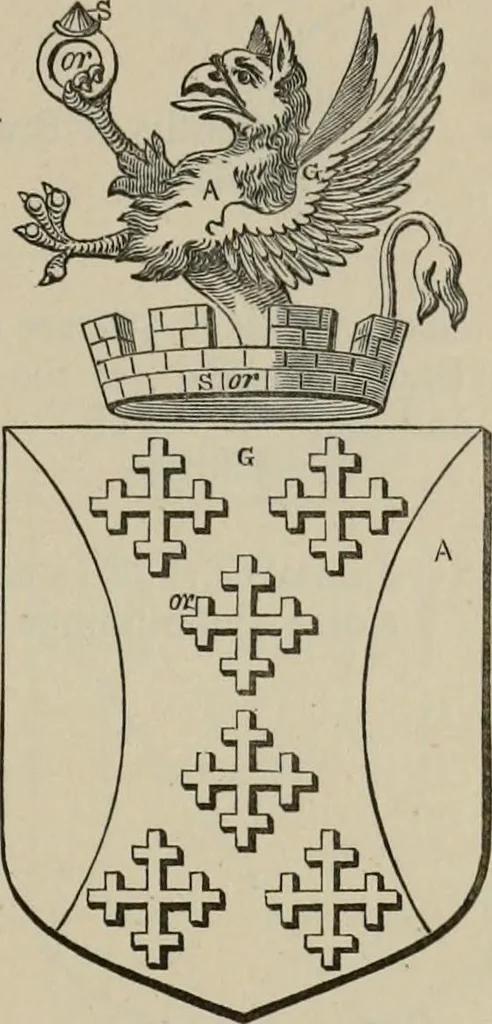 An illustration from The visitation of London : anno Domini 1633, 1634, and 1635. Made by Sr. Henry St. George, kt., Richmond herald, and deputy and marshal to Sr. Richard St. George, kt., Clarencieux king of armes, 1880, leaf 268