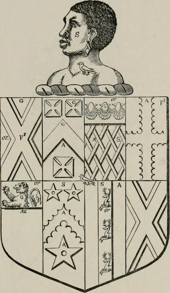 An illustration from The visitation of London : anno Domini 1633, 1634, and 1635. Made by Sr. Henry St. George, kt., Richmond herald, and deputy and marshal to Sr. Richard St. George, kt., Clarencieux king of armes, 1880, leaf 28