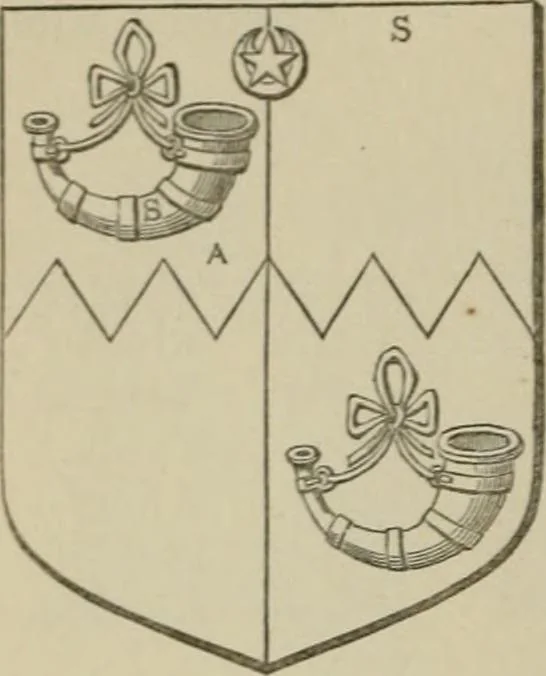 An illustration from The visitation of London : anno Domini 1633, 1634, and 1635. Made by Sr. Henry St. George, kt., Richmond herald, and deputy and marshal to Sr. Richard St. George, kt., Clarencieux king of armes, 1880, leaf 297
