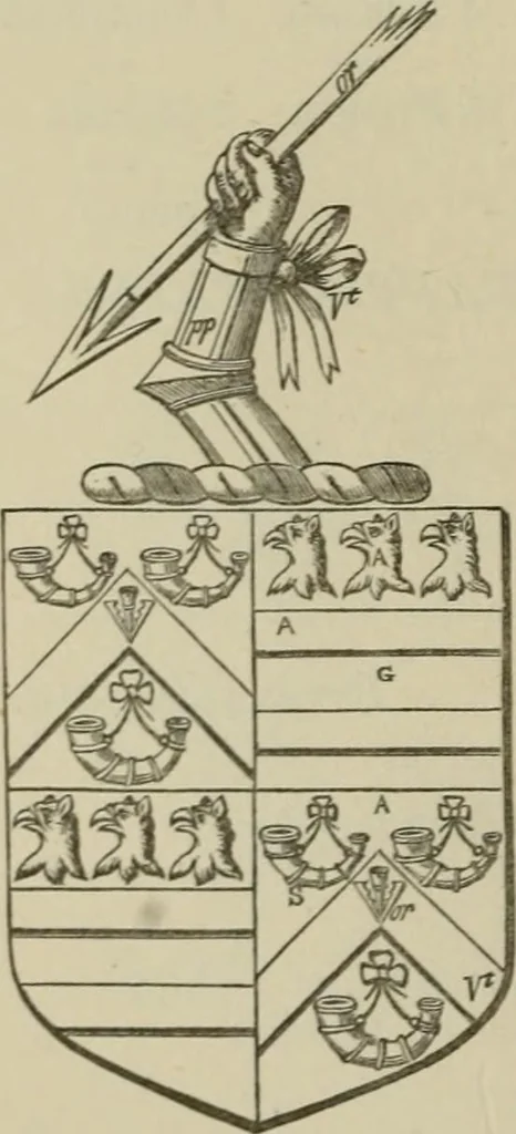 An illustration from The visitation of London : anno Domini 1633, 1634, and 1635. Made by Sr. Henry St. George, kt., Richmond herald, and deputy and marshal to Sr. Richard St. George, kt., Clarencieux king of armes, 1880, leaf 297