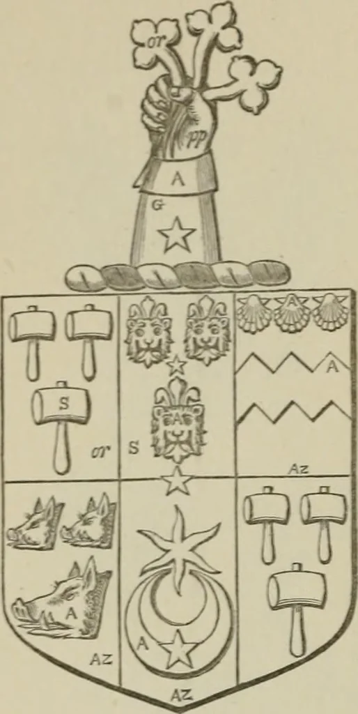 An illustration from The visitation of London : anno Domini 1633, 1634, and 1635. Made by Sr. Henry St. George, kt., Richmond herald, and deputy and marshal to Sr. Richard St. George, kt., Clarencieux king of armes, 1880, leaf 313