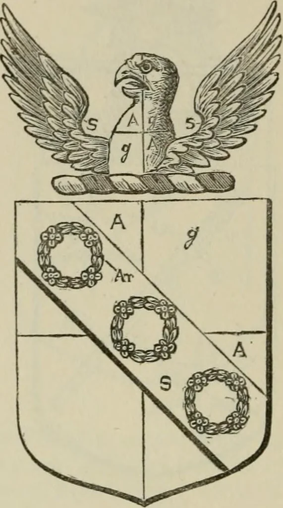 An illustration from The visitation of London : anno Domini 1633, 1634, and 1635. Made by Sr. Henry St. George, kt., Richmond herald, and deputy and marshal to Sr. Richard St. George, kt., Clarencieux king of armes, 1880, leaf 379