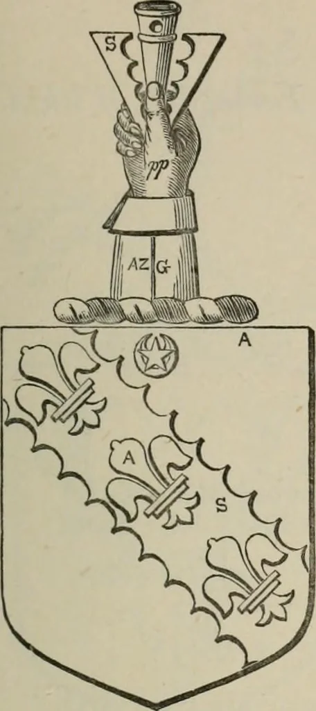 An illustration from The visitation of London : anno Domini 1633, 1634, and 1635. Made by Sr. Henry St. George, kt., Richmond herald, and deputy and marshal to Sr. Richard St. George, kt., Clarencieux king of armes, 1880, leaf 408
