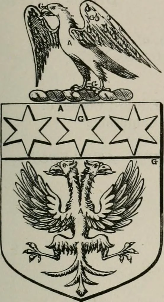 An illustration from The visitation of London : anno Domini 1633, 1634, and 1635. Made by Sr. Henry St. George, kt., Richmond herald, and deputy and marshal to Sr. Richard St. George, kt., Clarencieux king of armes, 1880, leaf 42