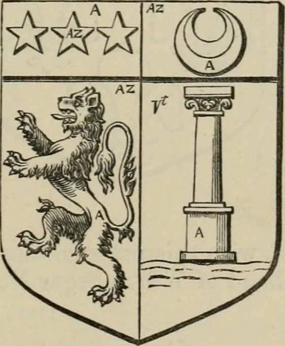 An illustration from The visitation of London : anno Domini 1633, 1634, and 1635. Made by Sr. Henry St. George, kt., Richmond herald, and deputy and marshal to Sr. Richard St. George, kt., Clarencieux king of armes, 1880, leaf 456