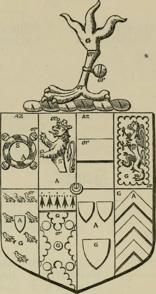 An illustration from The visitation of London : anno Domini 1633, 1634, and 1635. Made by Sr. Henry St. George, kt., Richmond herald, and deputy and marshal to Sr. Richard St. George, kt., Clarencieux king of armes, 1880, leaf 477