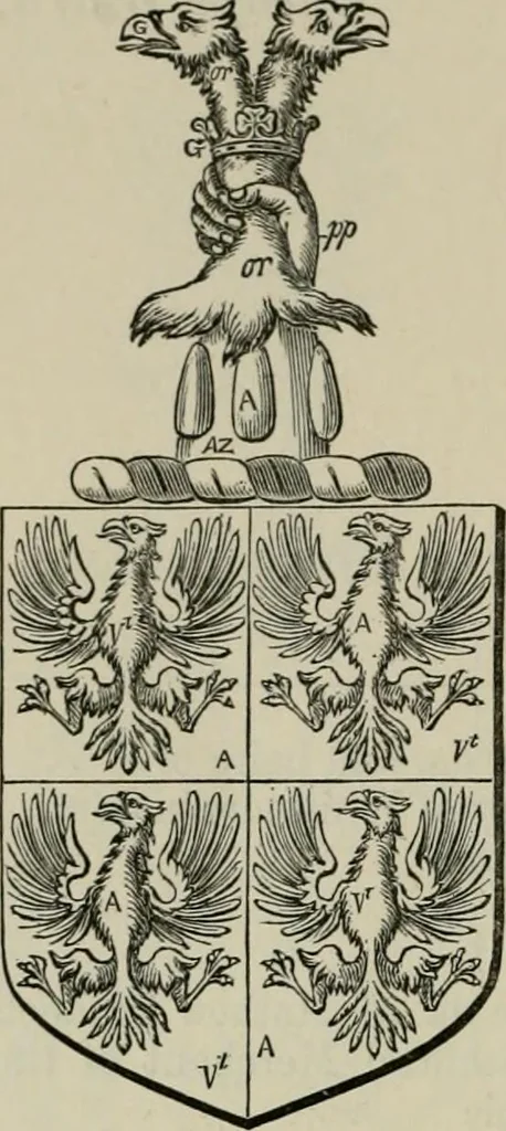 An illustration from The visitation of London : anno Domini 1633, 1634, and 1635. Made by Sr. Henry St. George, kt., Richmond herald, and deputy and marshal to Sr. Richard St. George, kt., Clarencieux king of armes, 1880, leaf 535