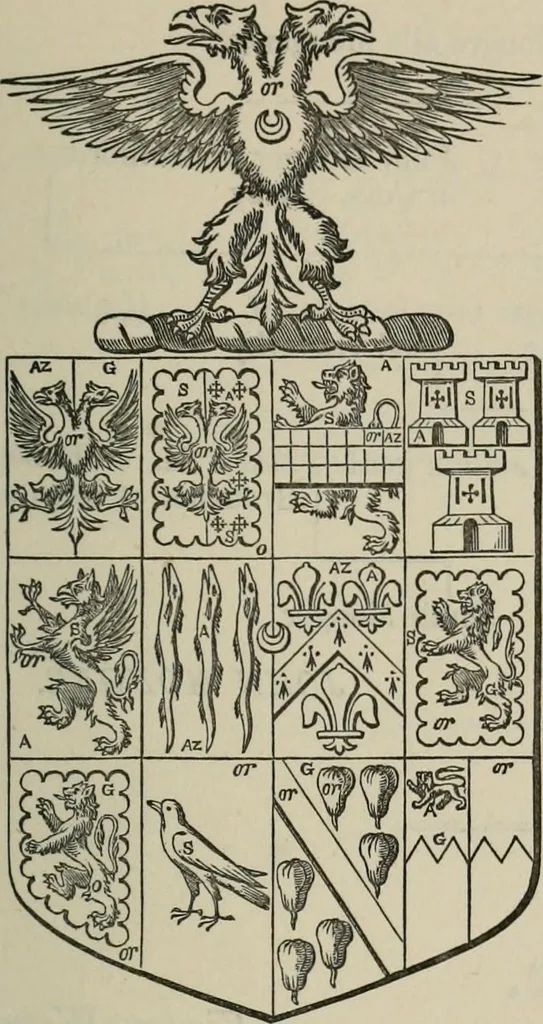 An illustration from The visitation of London : anno Domini 1633, 1634, and 1635. Made by Sr. Henry St. George, kt., Richmond herald, and deputy and marshal to Sr. Richard St. George, kt., Clarencieux king of armes, 1880, leaf 560