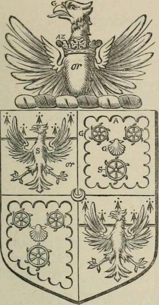 An illustration from The visitation of London : anno Domini 1633, 1634, and 1635. Made by Sr. Henry St. George, kt., Richmond herald, and deputy and marshal to Sr. Richard St. George, kt., Clarencieux king of armes, 1880, leaf 572
