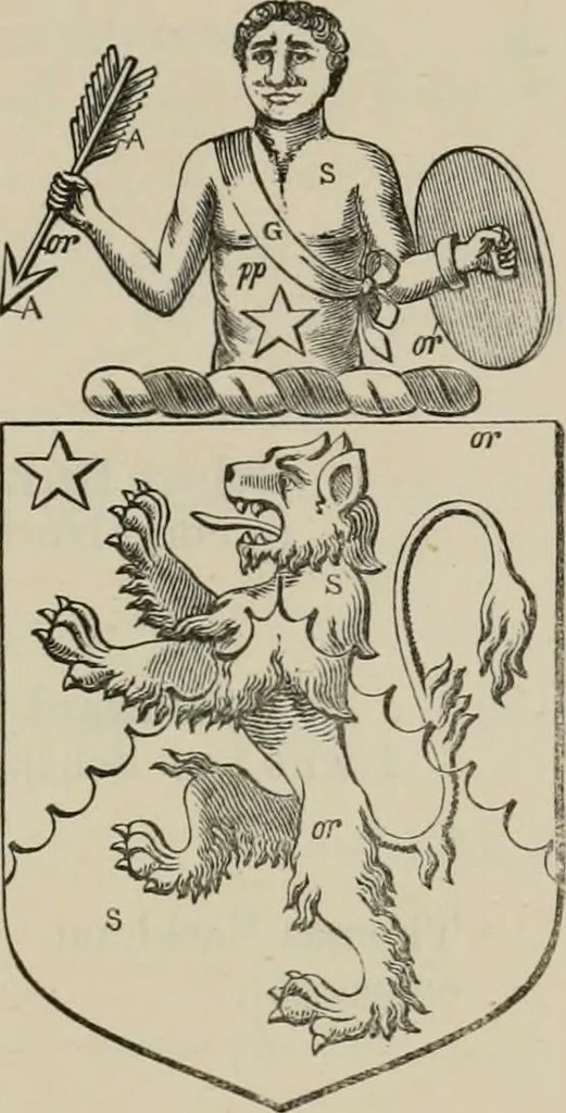 An illustration from The visitation of London : anno Domini 1633, 1634, and 1635. Made by Sr. Henry St. George, kt., Richmond herald, and deputy and marshal to Sr. Richard St. George, kt., Clarencieux king of armes, 1880, leaf 60