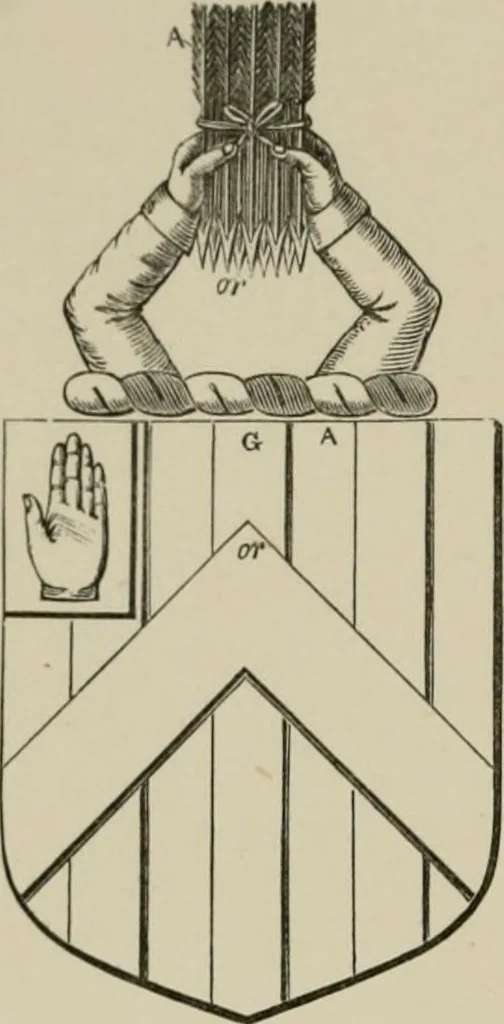 An illustration from The visitation of London : anno Domini 1633, 1634, and 1635. Made by Sr. Henry St. George, kt., Richmond herald, and deputy and marshal to Sr. Richard St. George, kt., Clarencieux king of armes, 1880, leaf 61