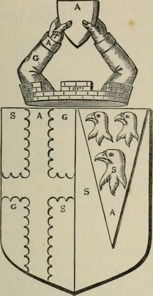 An illustration from The visitation of London : anno Domini 1633, 1634, and 1635. Made by Sr. Henry St. George, kt., Richmond herald, and deputy and marshal to Sr. Richard St. George, kt., Clarencieux king of armes, 1880, leaf 670