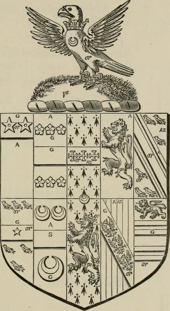 An illustration from The visitation of London : anno Domini 1633, 1634, and 1635. Made by Sr. Henry St. George, kt., Richmond herald, and deputy and marshal to Sr. Richard St. George, kt., Clarencieux king of armes, 1880, leaf 676