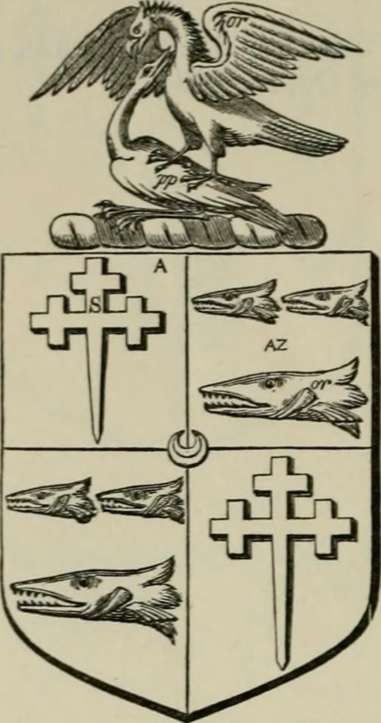 An illustration from The visitation of London : anno Domini 1633, 1634, and 1635. Made by Sr. Henry St. George, kt., Richmond herald, and deputy and marshal to Sr. Richard St. George, kt., Clarencieux king of armes, 1880, leaf 685