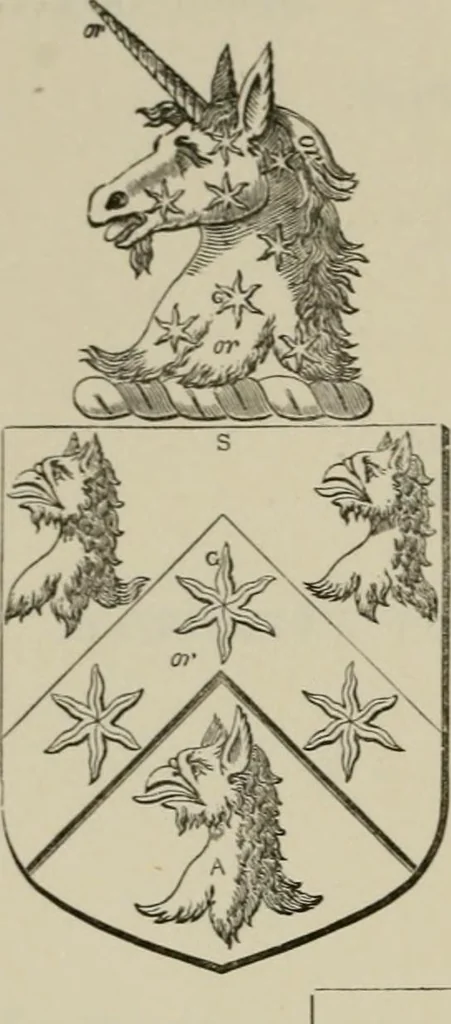 An illustration from The visitation of London : anno Domini 1633, 1634, and 1635. Made by Sr. Henry St. George, kt., Richmond herald, and deputy and marshal to Sr. Richard St. George, kt., Clarencieux king of armes, 1880, leaf 69