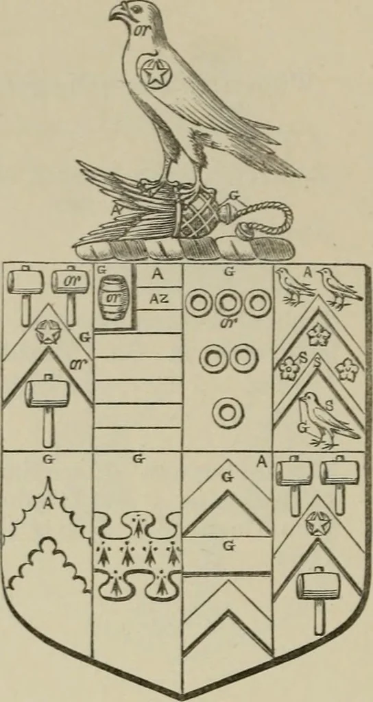 An illustration from The visitation of London : anno Domini 1633, 1634, and 1635. Made by Sr. Henry St. George, kt., Richmond herald, and deputy and marshal to Sr. Richard St. George, kt., Clarencieux king of armes, 1880, leaf 705