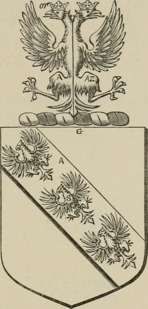 An illustration from The visitation of London : anno Domini 1633, 1634, and 1635. Made by Sr. Henry St. George, kt., Richmond herald, and deputy and marshal to Sr. Richard St. George, kt., Clarencieux king of armes, 1880, leaf 710