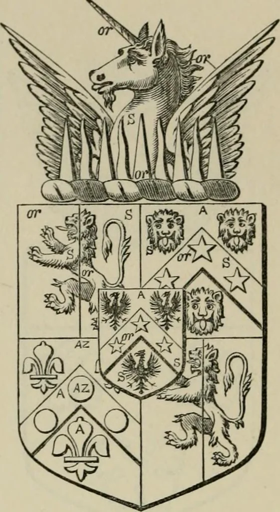 An illustration from The visitation of London : anno Domini 1633, 1634, and 1635. Made by Sr. Henry St. George, kt., Richmond herald, and deputy and marshal to Sr. Richard St. George, kt., Clarencieux king of armes, 1880, leaf 721