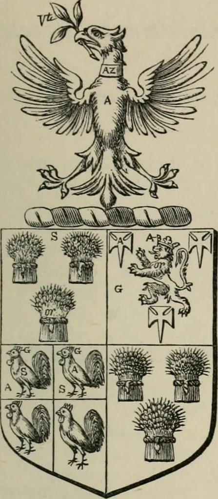 An illustration from The visitation of London : anno Domini 1633, 1634, and 1635. Made by Sr. Henry St. George, kt., Richmond herald, and deputy and marshal to Sr. Richard St. George, kt., Clarencieux king of armes, 1880, leaf 726