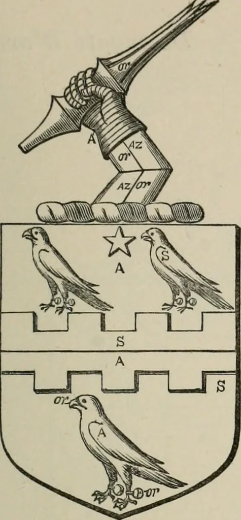 An illustration from The visitation of London : anno Domini 1633, 1634, and 1635. Made by Sr. Henry St. George, kt., Richmond herald, and deputy and marshal to Sr. Richard St. George, kt., Clarencieux king of armes, 1880, leaf 738