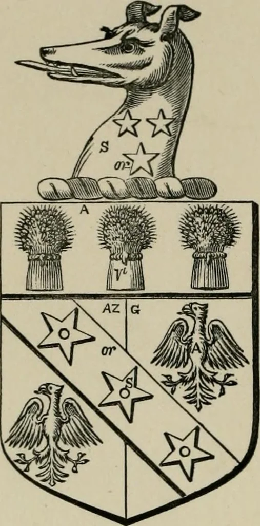 An illustration from The visitation of London : anno Domini 1633, 1634, and 1635. Made by Sr. Henry St. George, kt., Richmond herald, and deputy and marshal to Sr. Richard St. George, kt., Clarencieux king of armes, 1880, leaf 749