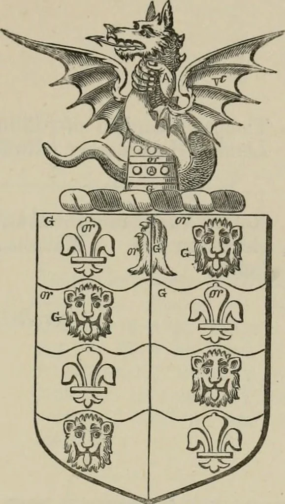 An illustration from The visitation of London : anno Domini 1633, 1634, and 1635. Made by Sr. Henry St. George, kt., Richmond herald, and deputy and marshal to Sr. Richard St. George, kt., Clarencieux king of armes, 1880, leaf 764