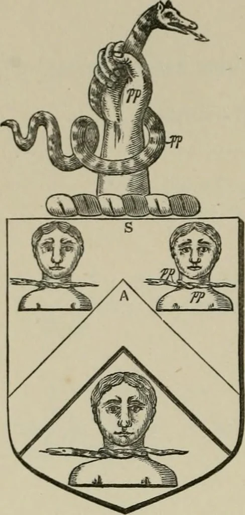 An illustration from The visitation of London : anno Domini 1633, 1634, and 1635. Made by Sr. Henry St. George, kt., Richmond herald, and deputy and marshal to Sr. Richard St. George, kt., Clarencieux king of armes, 1880, leaf 765
