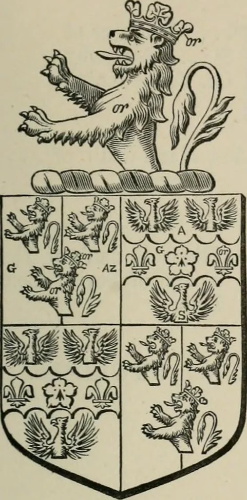 An illustration from The visitation of London : anno Domini 1633, 1634, and 1635. Made by Sr. Henry St. George, kt., Richmond herald, and deputy and marshal to Sr. Richard St. George, kt., Clarencieux king of armes, 1880, leaf 830