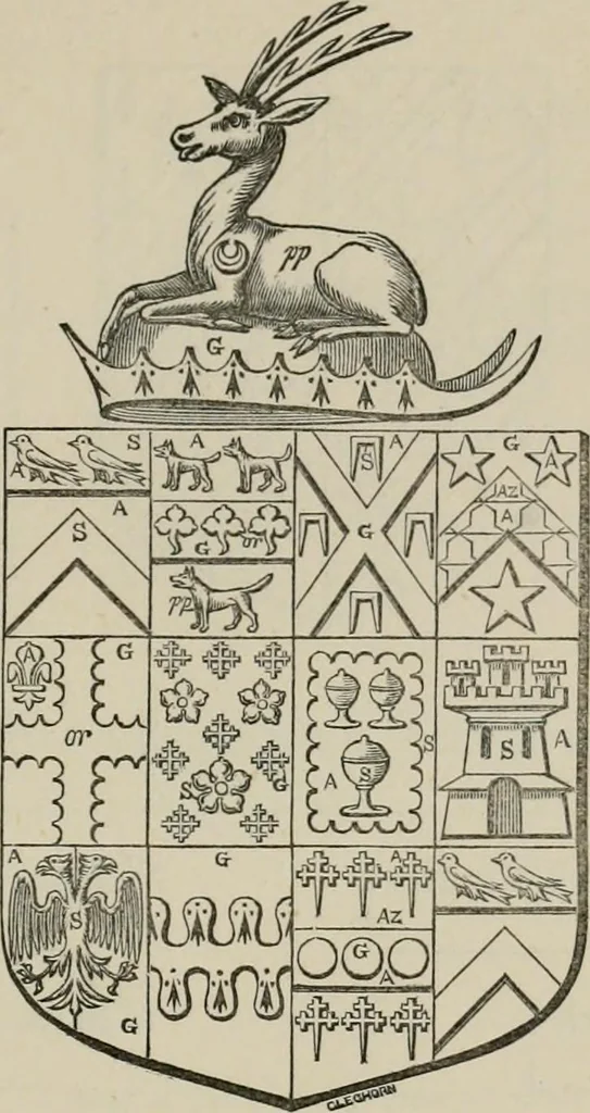 An illustration from The visitation of London : anno Domini 1633, 1634, and 1635. Made by Sr. Henry St. George, kt., Richmond herald, and deputy and marshal to Sr. Richard St. George, kt., Clarencieux king of armes, 1880, leaf 832