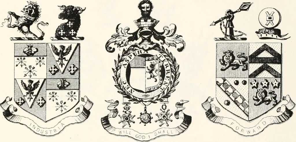 An illustration from A visitation of the seats and arms of the noblemen and gentlemen of Great Britain, 1852, leaf 448