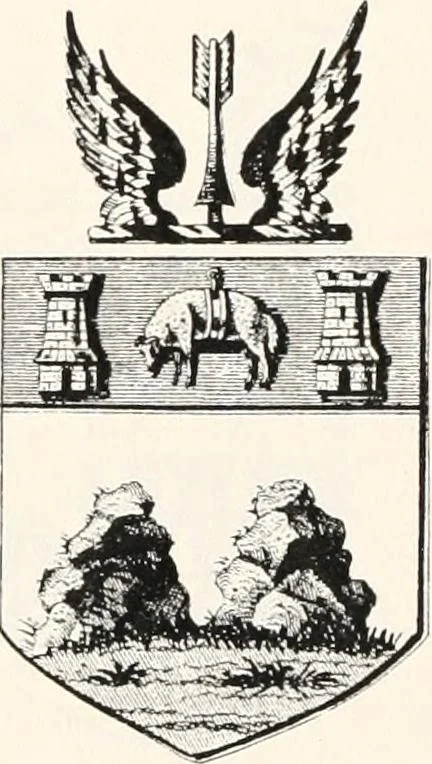 An illustration from A visitation of the seats and arms of the noblemen and gentlemen of Great Britain, 1852, leaf 448