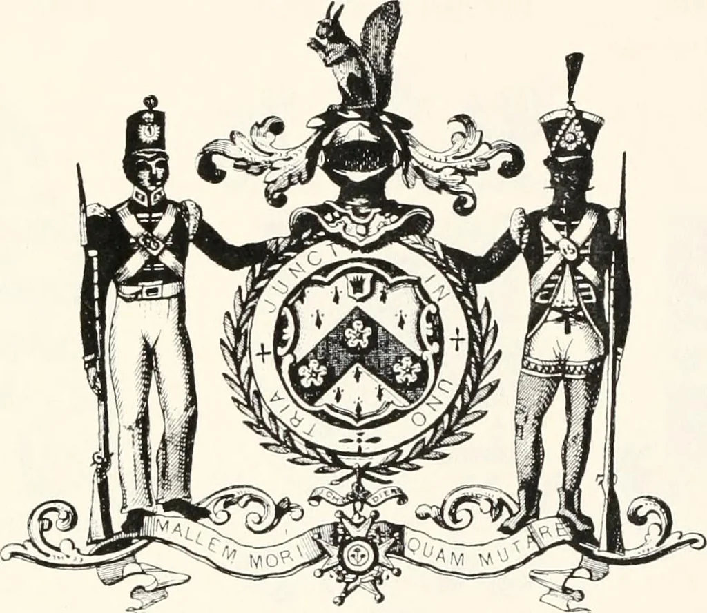 An illustration from A visitation of the seats and arms of the noblemen and gentlemen of Great Britain, 1852, leaf 454