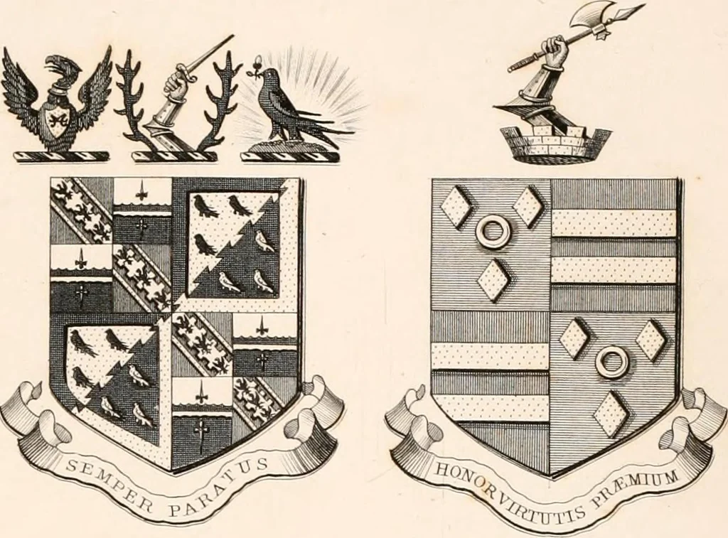 An illustration from A visitation of the seats and arms of the noblemen and gentlemen of Great Britain, 1852, leaf 390