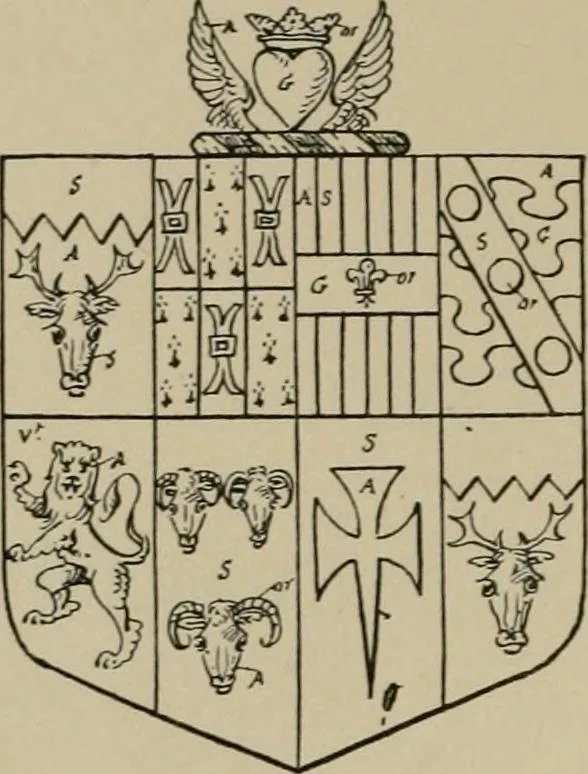 An illustration from The visitations of the county of Sussex made and taken in the years 1530, Thomas Benolte, Clarenceux king of arms; and 1633-4 by John Philipot, Somerset herald, and George Owen, York herald, for Sir John Burroughs, Garter, and Sir Richard St. George, Clarenceux, 1905, leaf 281