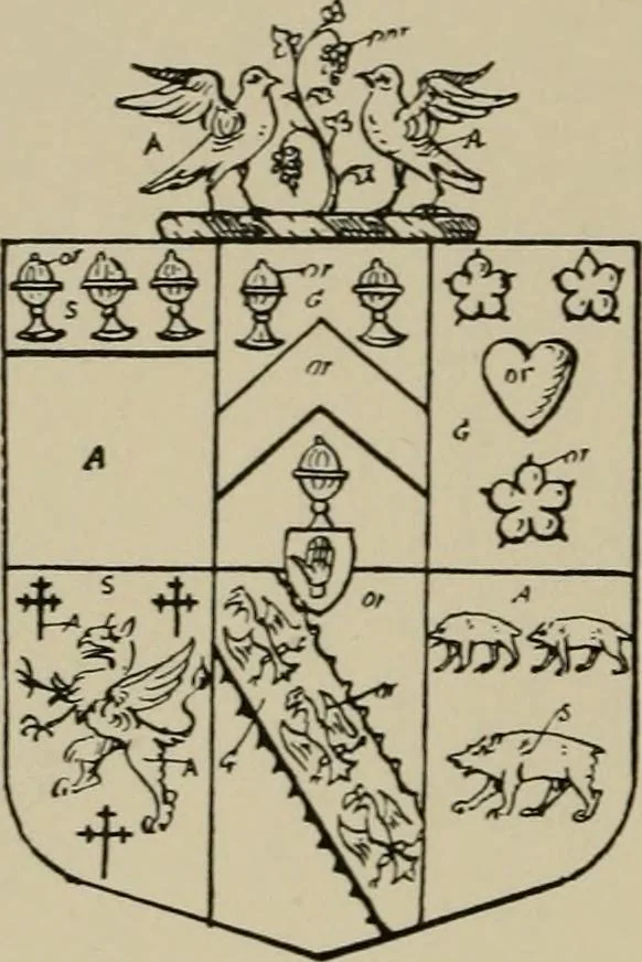 An illustration from The visitations of the county of Sussex made and taken in the years 1530, Thomas Benolte, Clarenceux king of arms; and 1633-4 by John Philipot, Somerset herald, and George Owen, York herald, for Sir John Burroughs, Garter, and Sir Richard St. George, Clarenceux, 1905, leaf 299