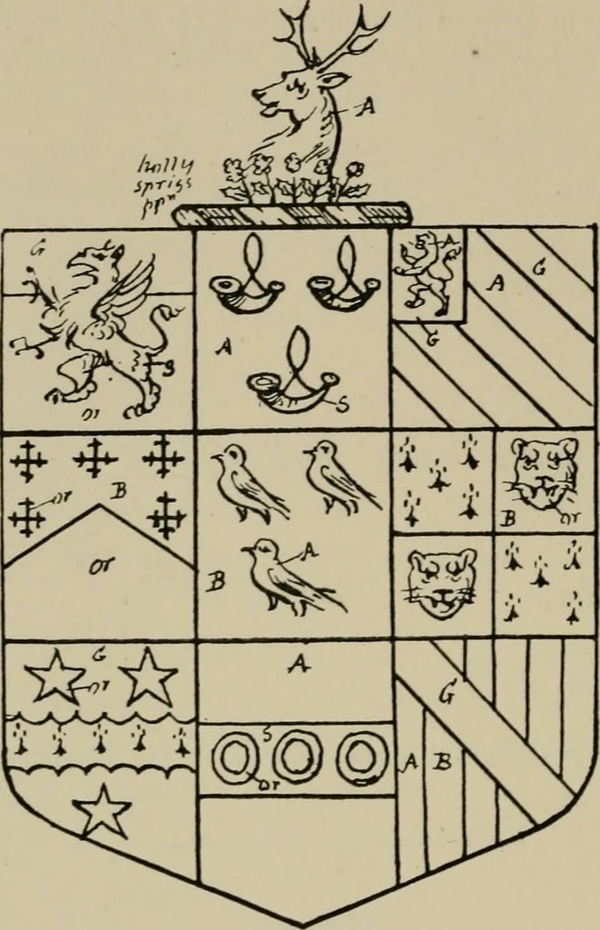 An illustration from The visitations of the county of Sussex made and taken in the years 1530, Thomas Benolte, Clarenceux king of arms; and 1633-4 by John Philipot, Somerset herald, and George Owen, York herald, for Sir John Burroughs, Garter, and Sir Richard St. George, Clarenceux, 1905, leaf 301