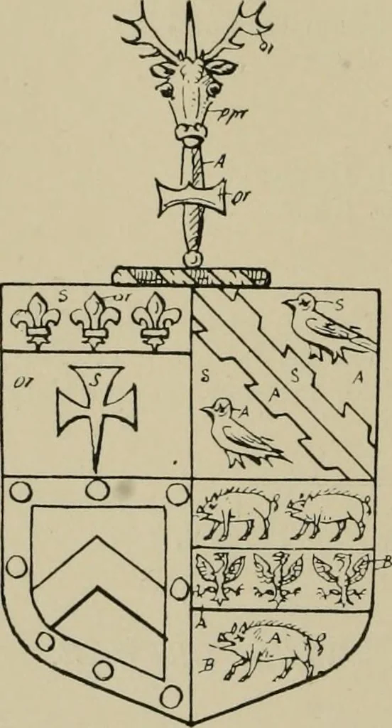 An illustration from The visitations of the county of Sussex made and taken in the years 1530, Thomas Benolte, Clarenceux king of arms; and 1633-4 by John Philipot, Somerset herald, and George Owen, York herald, for Sir John Burroughs, Garter, and Sir Richard St. George, Clarenceux, 1905, leaf 305